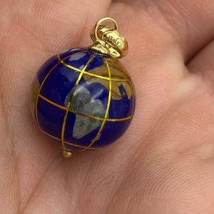 Michael Anthony Globe Charm 14k Gold Lapis Ocean & Stone Continents Italy
